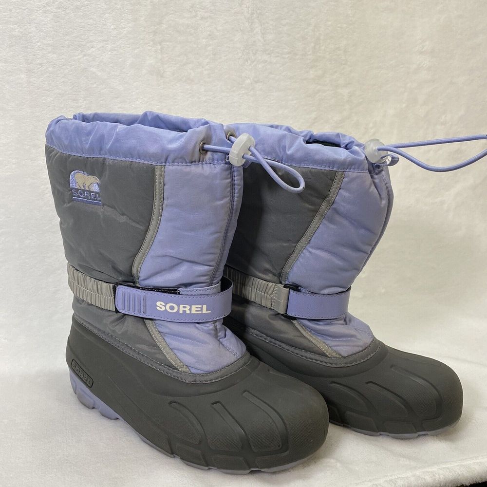 Sorel Flurry Snow Boots Youth Size 6 Purple & Gray Grill Heatwave Shoes‎